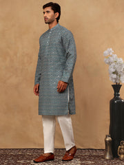 Cotton Blend Ethnic Printed Kurta Pyjama Set ( 65KP P 5455Sea-Green )