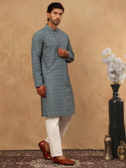 Cotton Blend Ethnic Printed Kurta Pyjama Set ( 65KP P 5455Sea-Green )