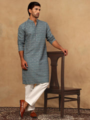 Cotton Blend Ethnic Printed Kurta Pyjama Set ( 65KP P 5455Sea-Green )