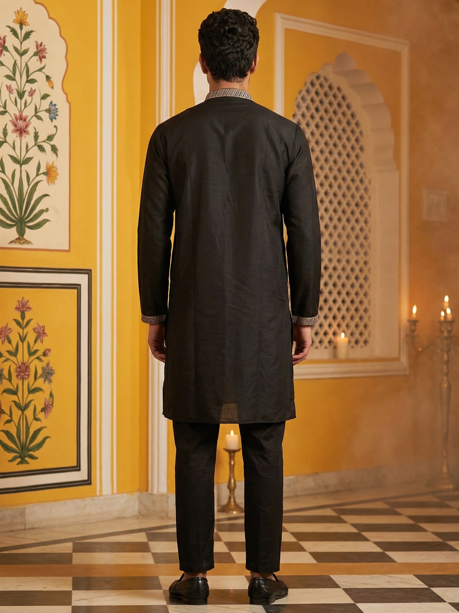 DesiQlo Men Embroidered Kurta Pyjama Set - Black - 65KP_B-P_5457Black_