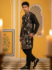Black Silk Blend Embroidered Kurta Pyjama ( 65KP B-P 5457Black )