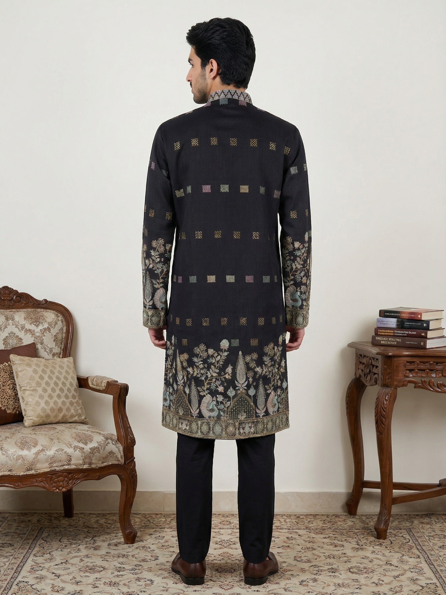 DesiQlo Men Embroidered Kurta Pyjama Set - Black - 65KP_B-P_5458Black_