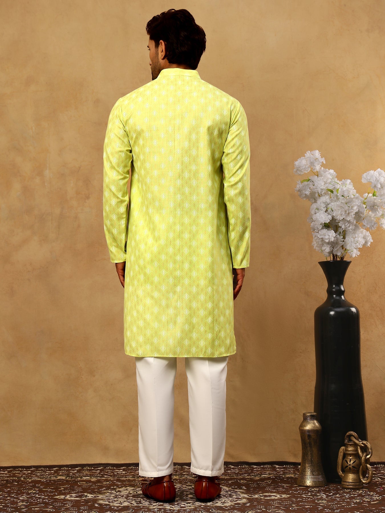 DesiQlo Men Printed Kurta Pyjama Set - Green - 65KP_P_5459Green_S