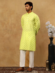 Classic Ethnic Print Cotton Blend Kurta Pyjama Set ( 65KP P 5459Green )