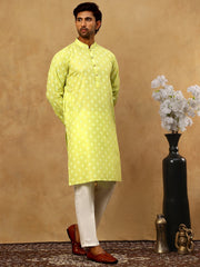 Classic Ethnic Print Cotton Blend Kurta Pyjama Set ( 65KP P 5459Green )