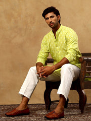 Classic Ethnic Print Cotton Blend Kurta Pyjama Set ( 65KP P 5459Green )