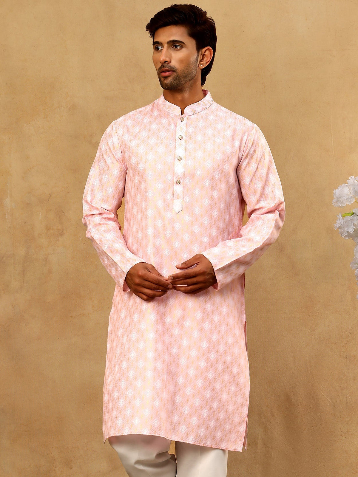 Classic Ethnic Print Cotton Blend Kurta Pyjama Set ( 65KP P 5459Pink )