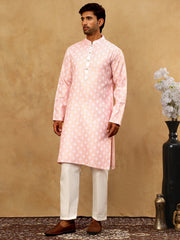 Classic Ethnic Print Cotton Blend Kurta Pyjama Set ( 65KP P 5459Pink )