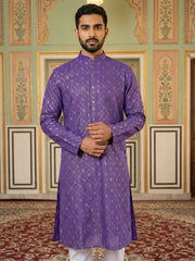 Classic Ethnic Print Cotton Blend Kurta Pyjama Set ( 65KP P 5459Purple S ) [FF] [K-14]