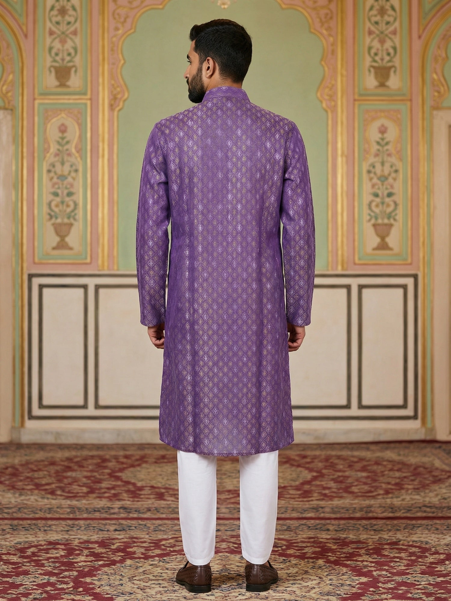 DesiQlo Men Printed Kurta Pyjama Set - Purple - 65KP_P_5459Purple_S