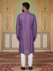 Classic Ethnic Print Cotton Blend Kurta Pyjama Set ( 65KP P 5459Purple S ) [FF] [K-14]