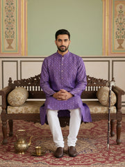 Classic Ethnic Print Cotton Blend Kurta Pyjama Set ( 65KP P 5459Purple S ) [FF] [K-14]