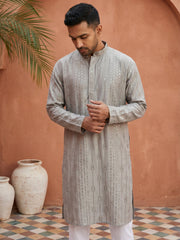 Embroidered Silk Blend Straight Kurta Set ( 65KP P 5460Grey S ) [FF] [A-1-4]