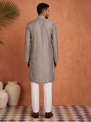 Embroidered Silk Blend Straight Kurta Set ( 65KP P 5460Grey S ) [FF] [A-1-4]