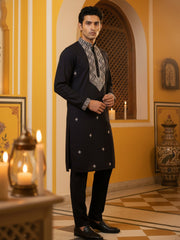 Embroidered Silk Blend Straight Kurta Pyjama ( 65KP P 5462Black S ) [FF] [B-6]