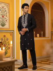 Embroidered Silk Blend Straight Kurta Pyjama ( 65KP P 5462Black S ) [FF] [B-6]