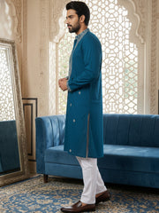 Embroidered Silk Blend Straight Kurta Pyjama ( 65KP P 5462Peacock S ) [FF] [B-6]