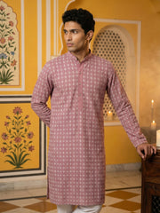 Embroidered Cotton Blend Kurta with Pyjama ( 65KP P 5463Pink S ) [FF] [H-10]