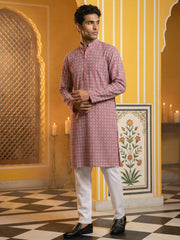 Embroidered Cotton Blend Kurta with Pyjama ( 65KP P 5463Pink S ) [FF] [H-10]