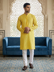 Embroidered Cotton Blend Kurta with Pyjama ( 65KP 5463Yellow S ) [FF] [H-10]