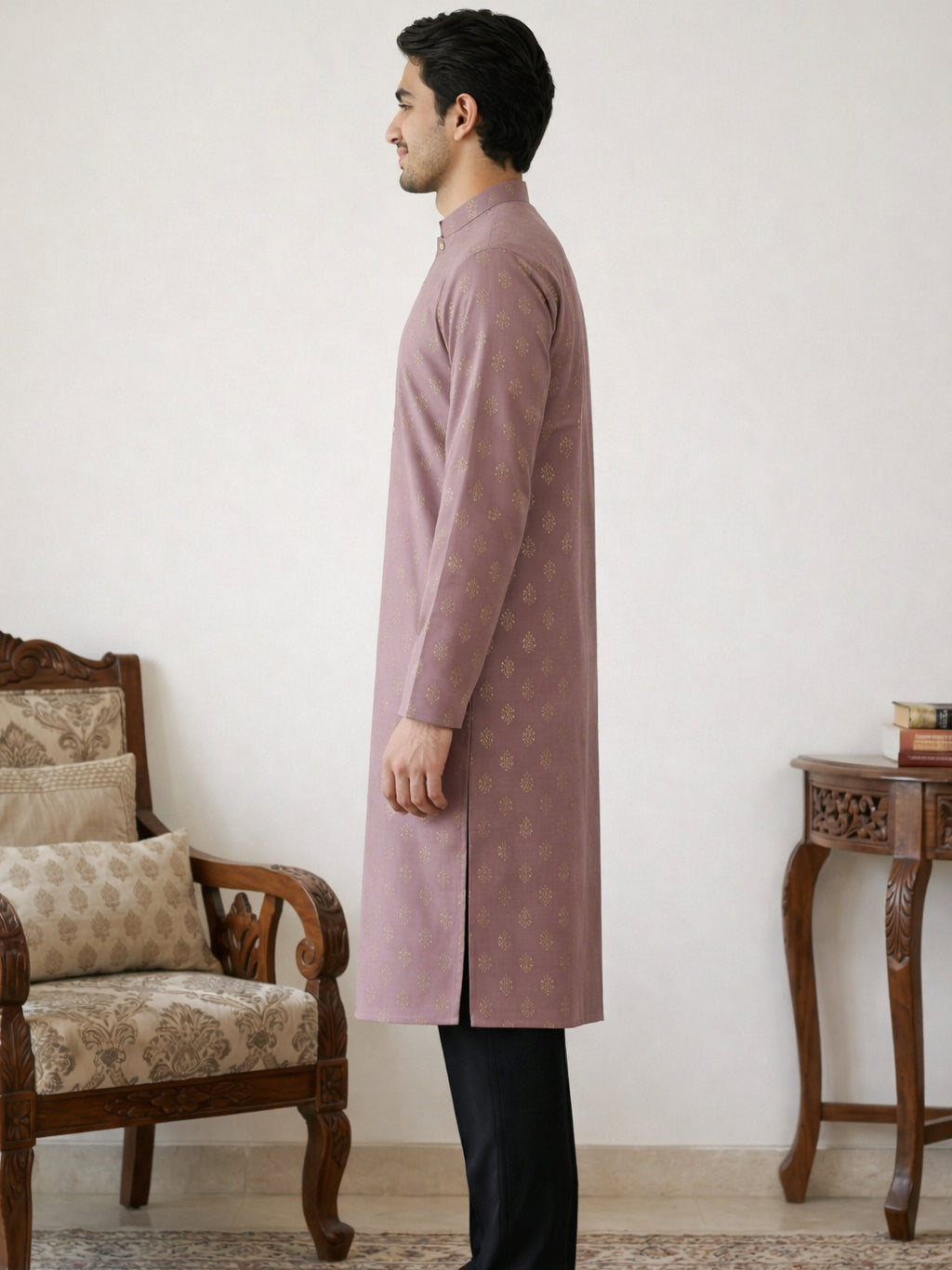 DesiQlo Men Printed Kurta Pyjama Set - Pink - 65KP_B-P_5464Magenta_S