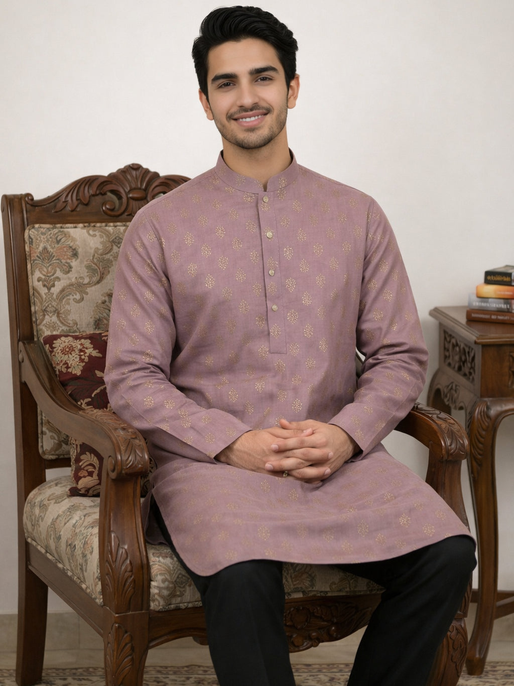 DesiQlo Men Printed Kurta Pyjama Set - Pink - 65KP_B-P_5464Magenta_S