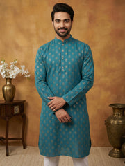 Classic Cotton Blend Foil Print Kurta Set ( 65KP P 5464Peacock S ) [FF] [A-1-4]