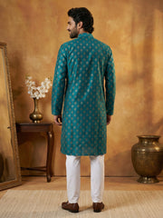 Classic Cotton Blend Foil Print Kurta Set ( 65KP P 5464Peacock S ) [FF] [A-1-4]