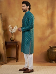 Classic Cotton Blend Foil Print Kurta Set ( 65KP P 5464Peacock S ) [FF] [A-1-4]