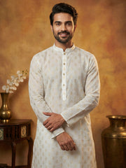 Classic Cotton Blend Foil Print Kurta Set ( 65KP P 5464White S ) [FF] [A-1-4]
