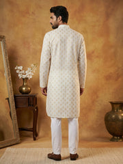 Classic Cotton Blend Foil Print Kurta Set ( 65KP P 5464White S ) [FF] [A-1-4]