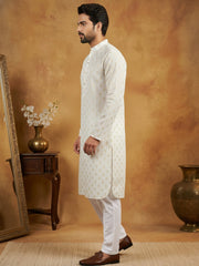 Classic Cotton Blend Foil Print Kurta Set ( 65KP P 5464White S ) [FF] [A-1-4]