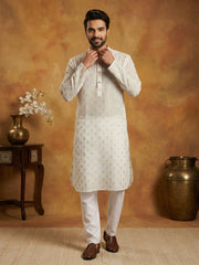 Classic Cotton Blend Foil Print Kurta Set ( 65KP P 5464White S ) [FF] [A-1-4]