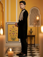 Silk Blend Embroidered Kurta Pyjama Set ( 65KP P 5465Black S ) [FF] [A-1-4]