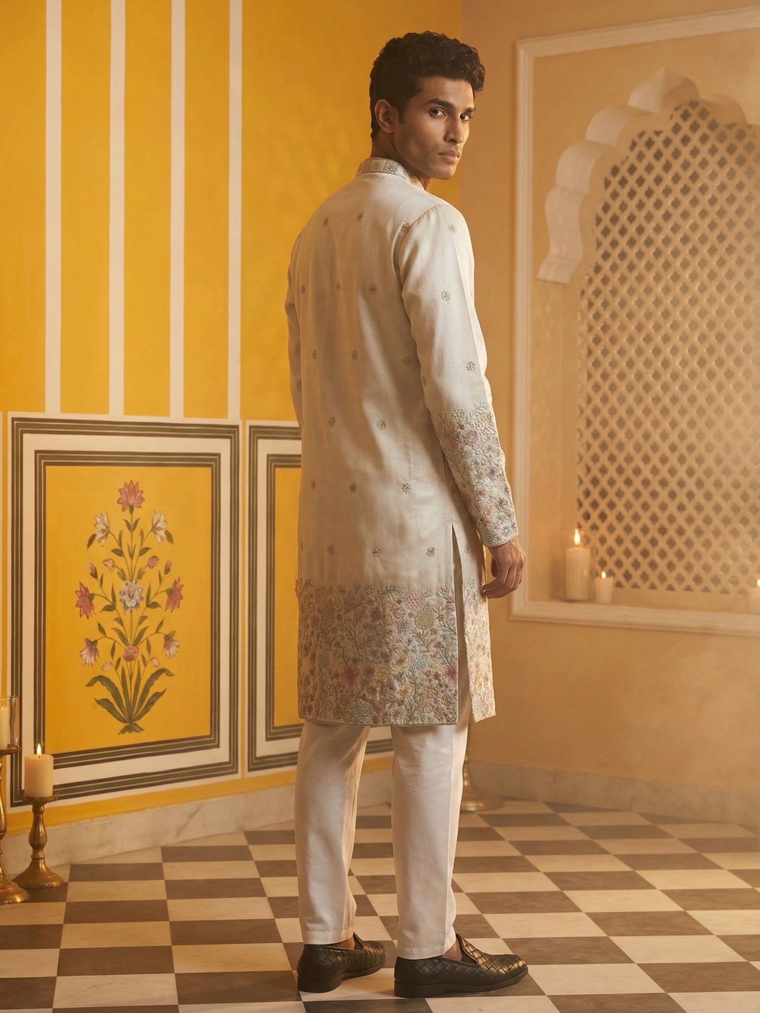 DesiQlo Men Embroidered Kurta Pyjama Set - White - 65KP_P_5466White_S