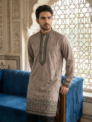 Men Embroidered Silk Blend Kurta Set ( 65KP B-P 5468Brown )