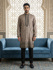 Men Embroidered Silk Blend Kurta Set ( 65KP B-P 5468Brown )