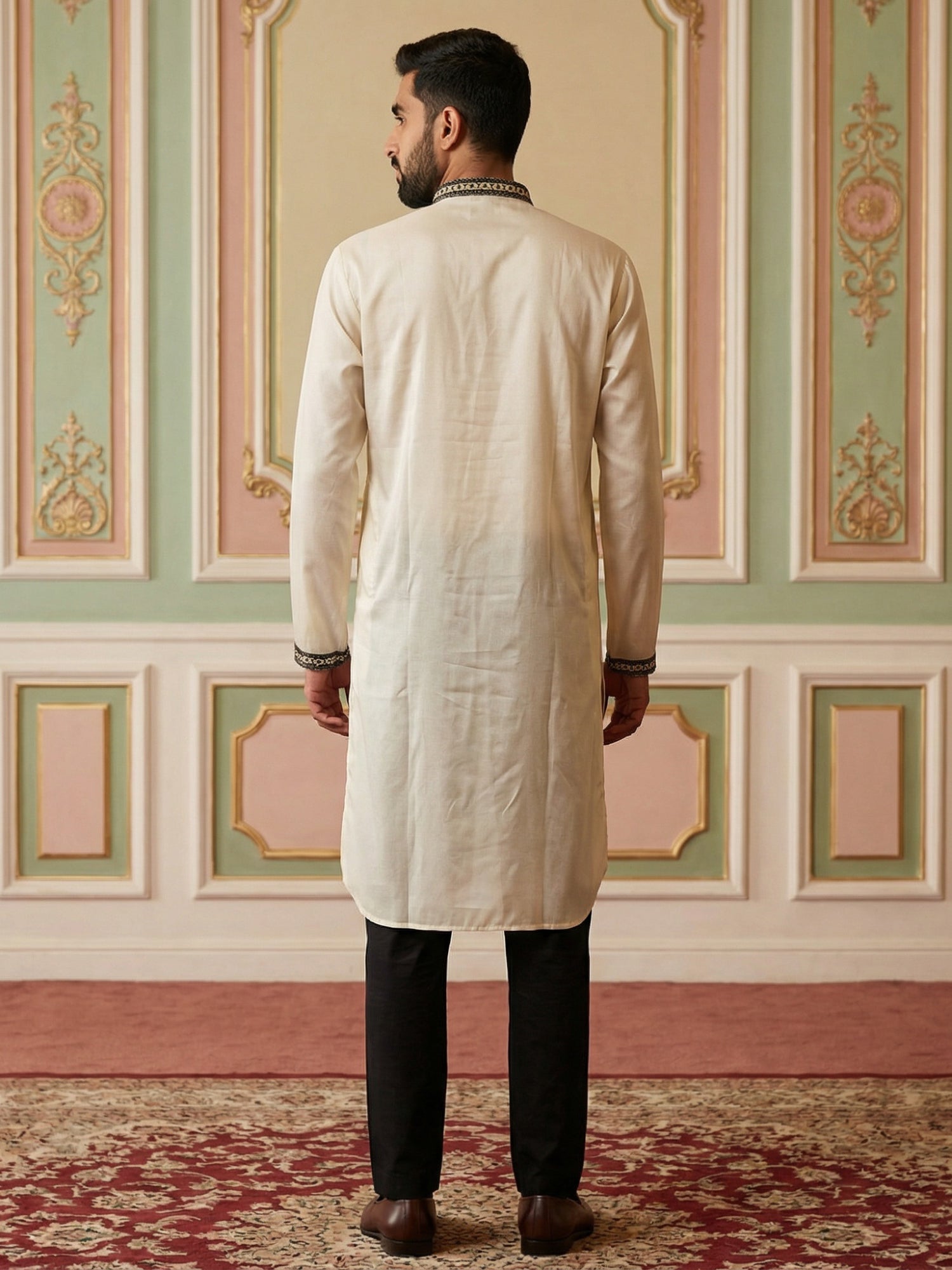 DesiQlo Men Embroidered Kurta Pyjama Set - White - 65KP_B-P_5468White_