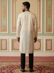 Men Embroidered Silk Blend Kurta Set ( 65KP B-P 5468White S )