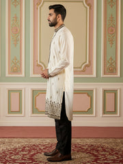 Men Embroidered Silk Blend Kurta Set ( 65KP B-P 5468White S )