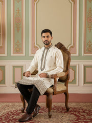 Men Embroidered Silk Blend Kurta Set ( 65KP B-P 5468White S )