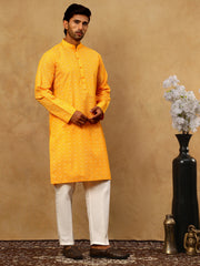 Traditional Printed Kurta Pyjama Set for Men ( 65KP P 5470Orange )
