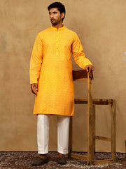 Traditional Printed Kurta Pyjama Set for Men ( 65KP P 5470Orange )