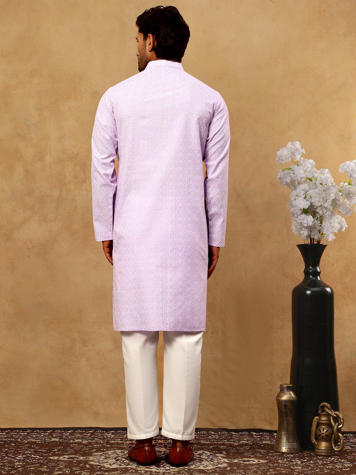 DesiQlo Men Printed Kurta Pyjama Set - Purple - 65KP_P_5470Purple_S