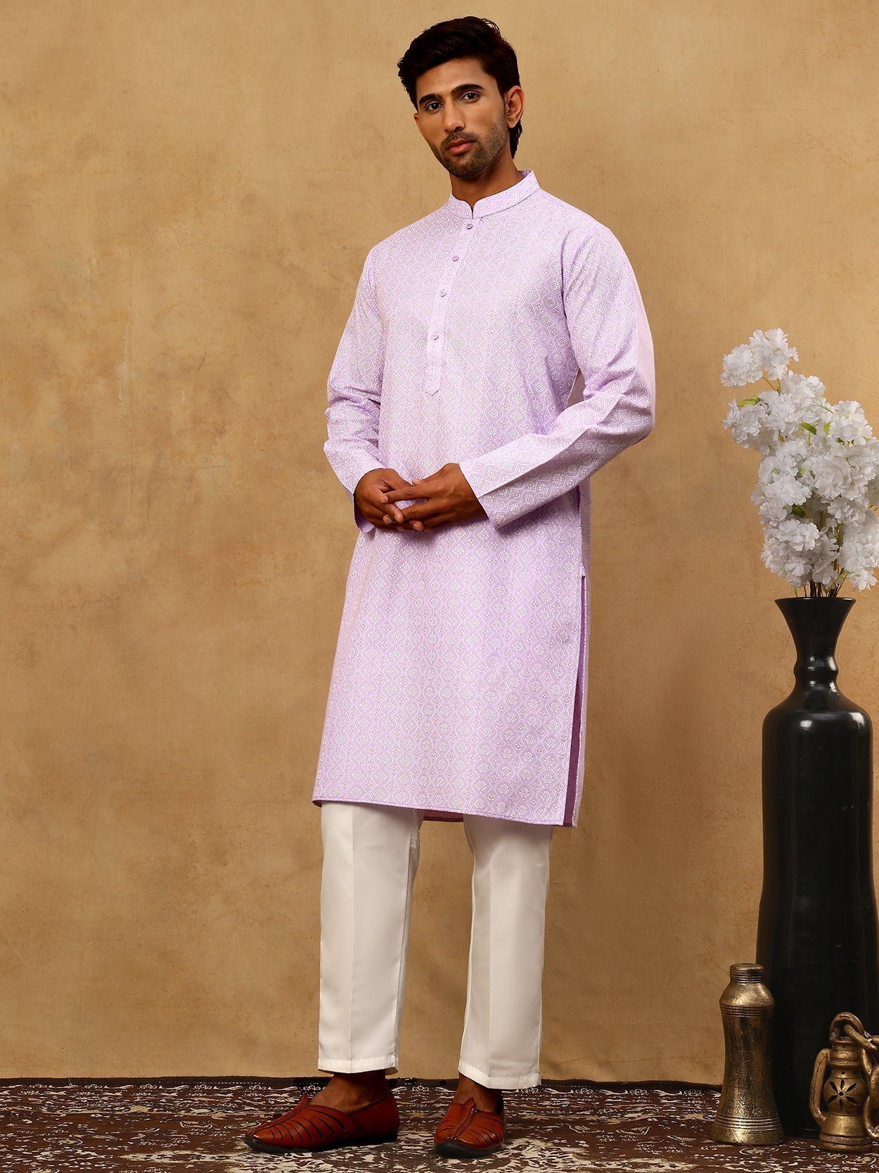 DesiQlo Men Printed Kurta Pyjama Set - Purple - 65KP_P_5470Purple_S