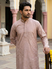 Men Peach Embroidered Festive Kurta Pyjama Set ( 65KP 5472Peach S ) [FF] [Q-11-14]