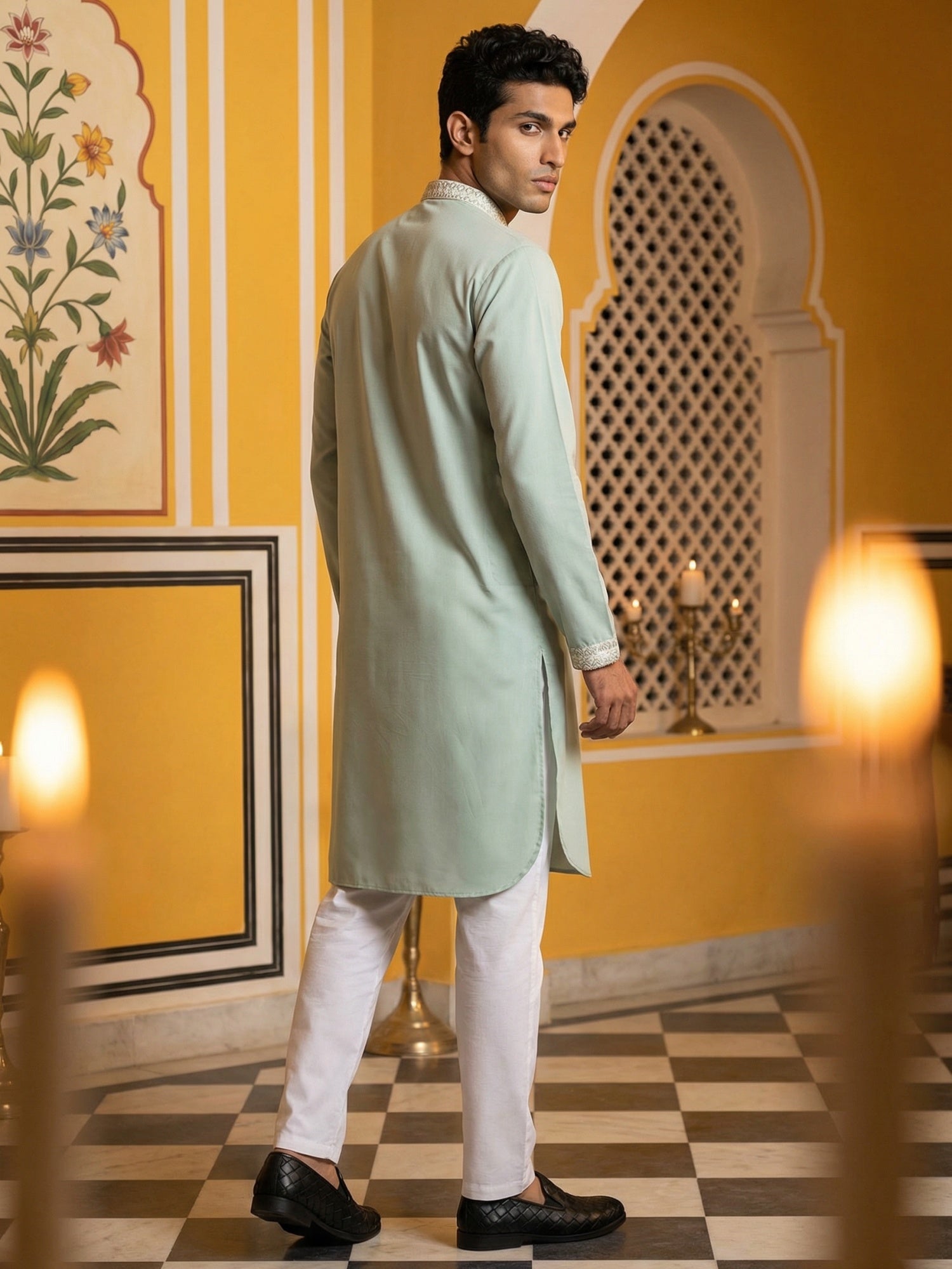 DesiQlo Men Embroidered Kurta Pyjama Set - Green - 65KP_5475Green_S
