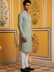 Men Japanese Fabric Embroidered Kurta Set ( 65KP 5475Green S ) [FF] [N-4]