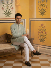 Men Japanese Fabric Embroidered Kurta Set ( 65KP 5475Green S ) [FF] [N-4]