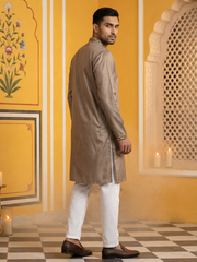 Embroidered Silk Blend Kurta Set for Men ( 65KP 5489Brown ) [FF] [A-1-4]